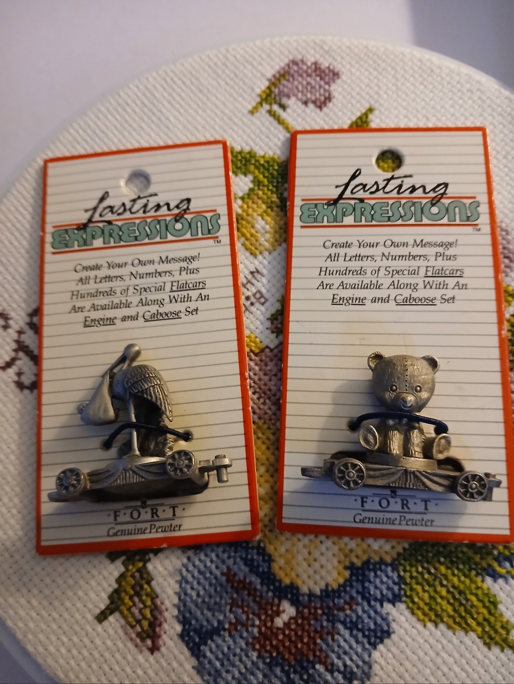 Vintage Fort Pewter Minature Train Set Figurines Teddy Bear Stork